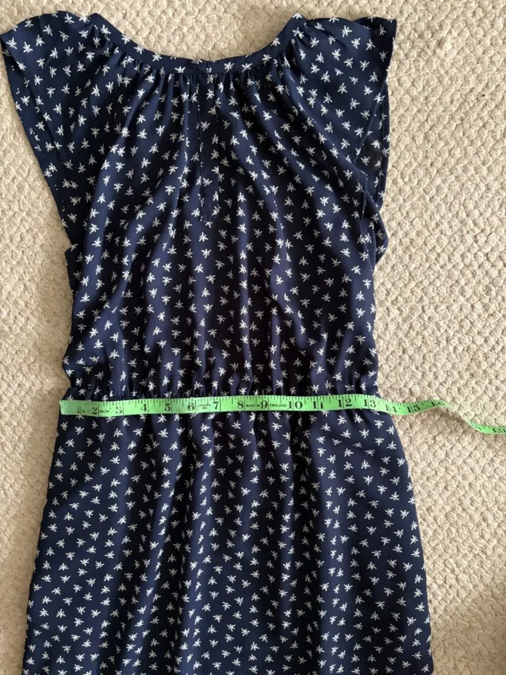J.Crew Mercantile Navy & White Dragonfly Cap Sleeve Dress with Ruffled Bottom XS